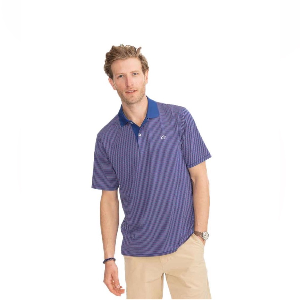 Fireworks Performance Striped Polo Shirt by Southern Tide Mens XL